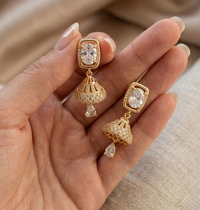 Zircon Jhumki Rectangle Golden - Image 2