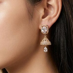 Zircon Jhumki Rectangle Golden