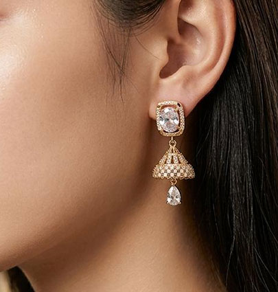 Zircon Jhumki Rectangle Golden