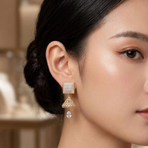 Zircon Jhumki Square Golden