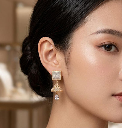Zircon Jhumki Square Golden