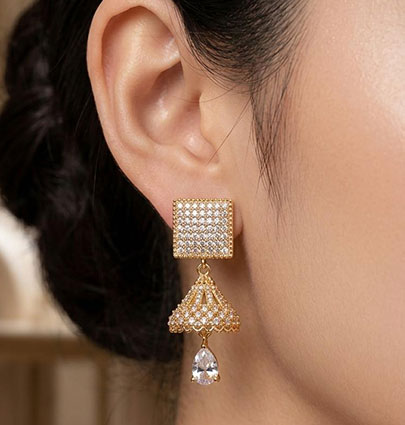 Zircon Jhumki Square Golden - Image 3